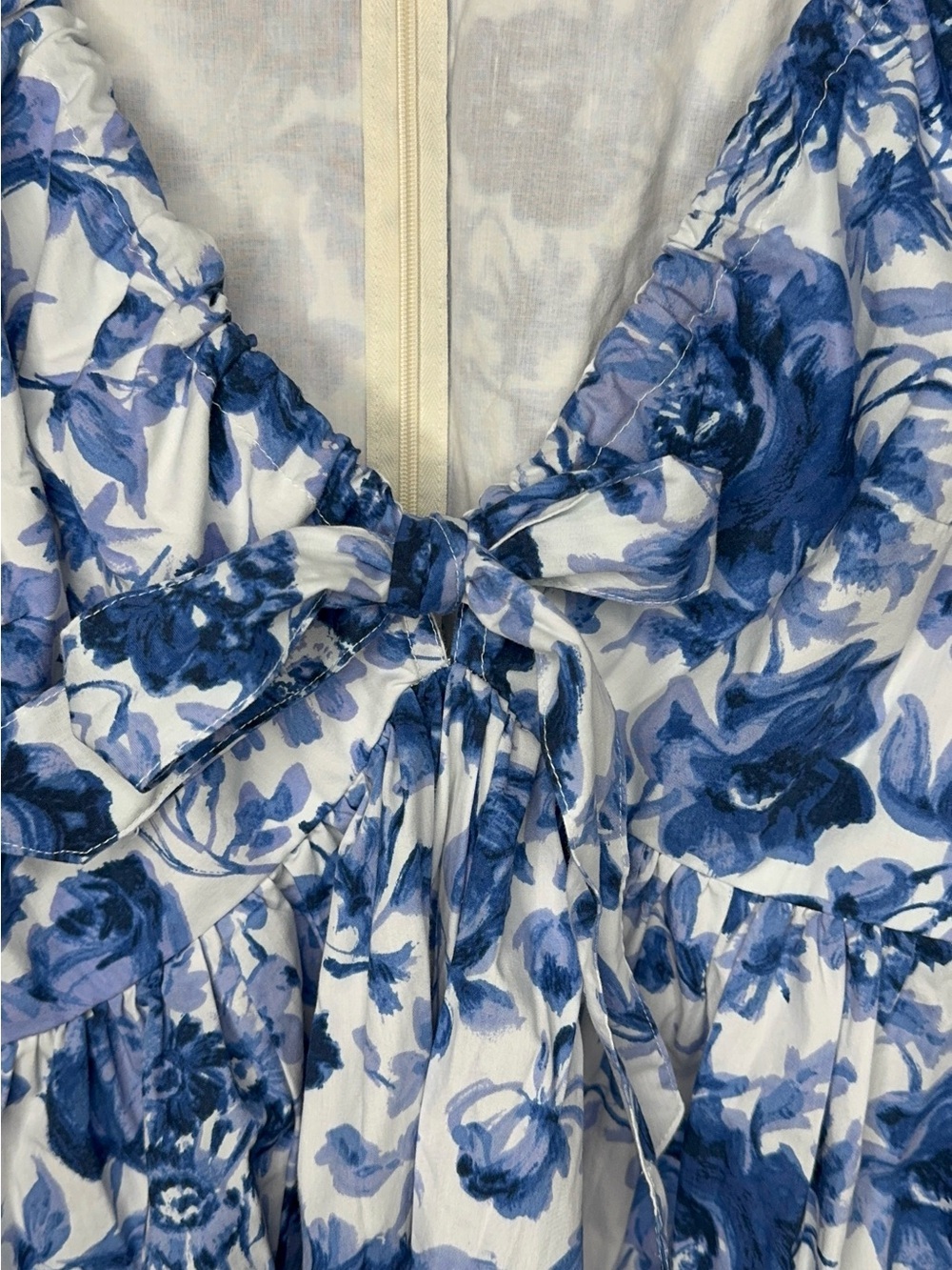 Abercrombie & Fitch blue floral cinchfront dress puffsleeves size Small T - Picture 3 of 6